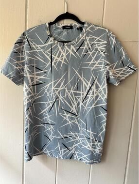 Theory Men’s Abstract Patterned Light Blue Crew Neck Tee Size Medium